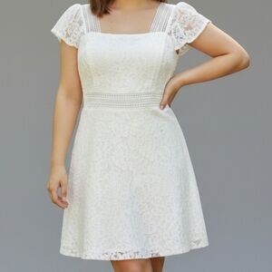 Ash & Violet White Lace Short Sleeve A Line Dress